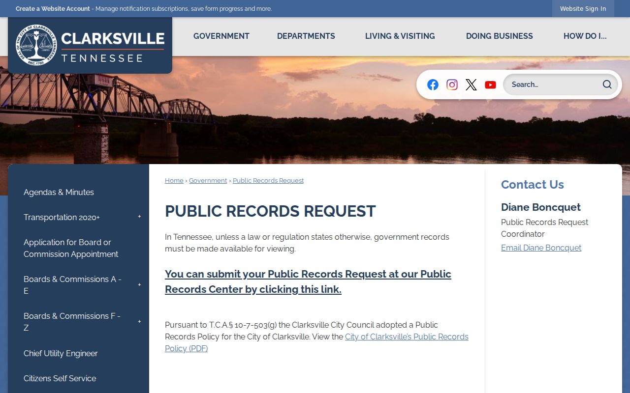 Clarksville people search through the city public records request center
