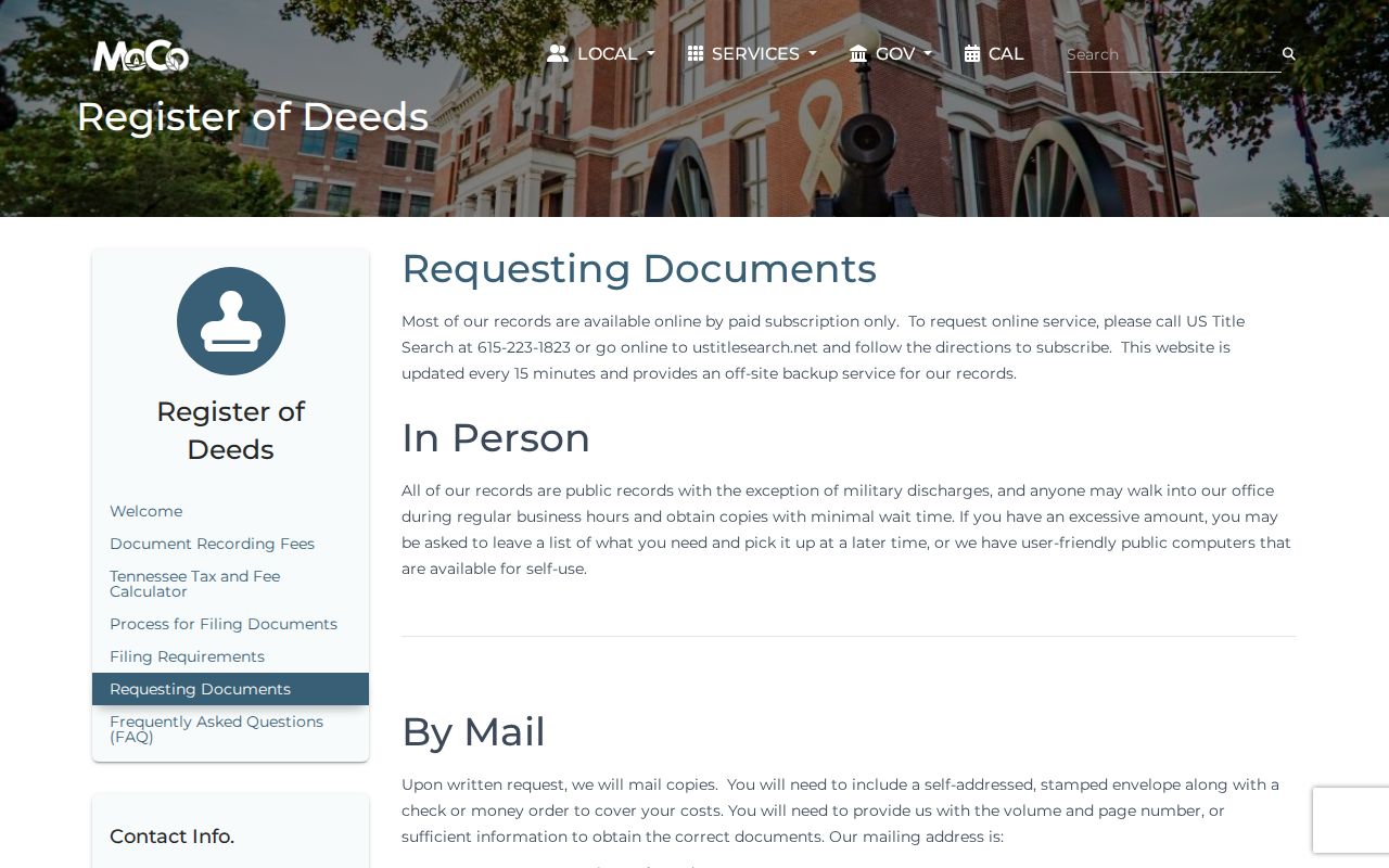 Clarksville people search options at the Montgomery County Register of Deeds