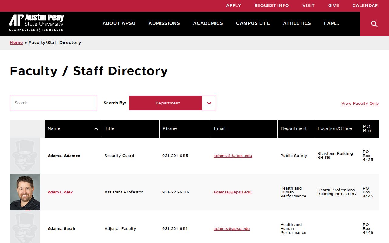 Clarksville people directories Austin Peay faculty and staff search