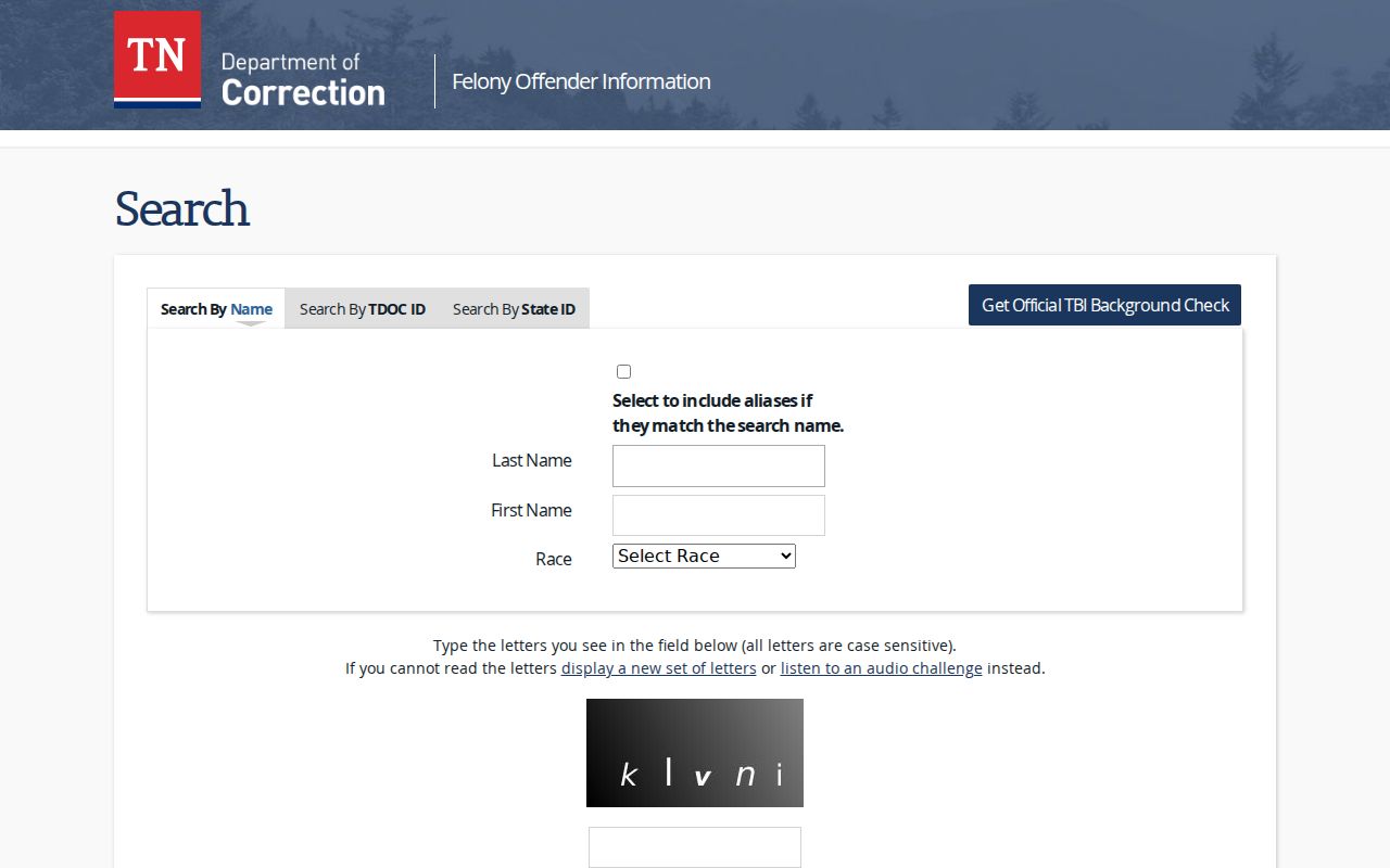 Clarksville public records screen for the Tennessee felony offender lookup
