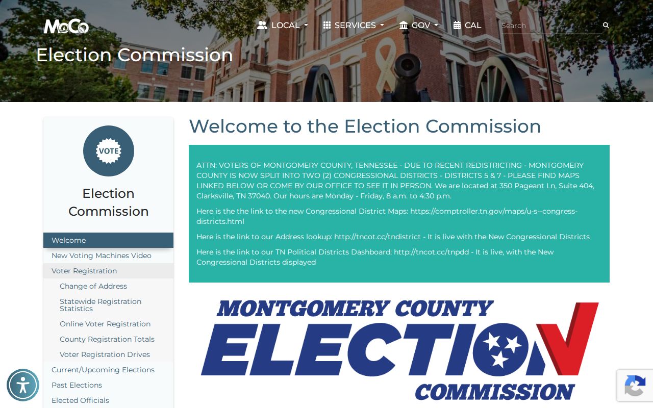Clarksville voter registration records Election Commission service page